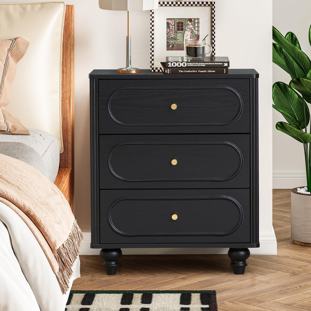 Fluted 3 Drawer Dresser, Modern Mid Century Chest of Drawers, Wood Storage Small Dresser Organizer Living Room