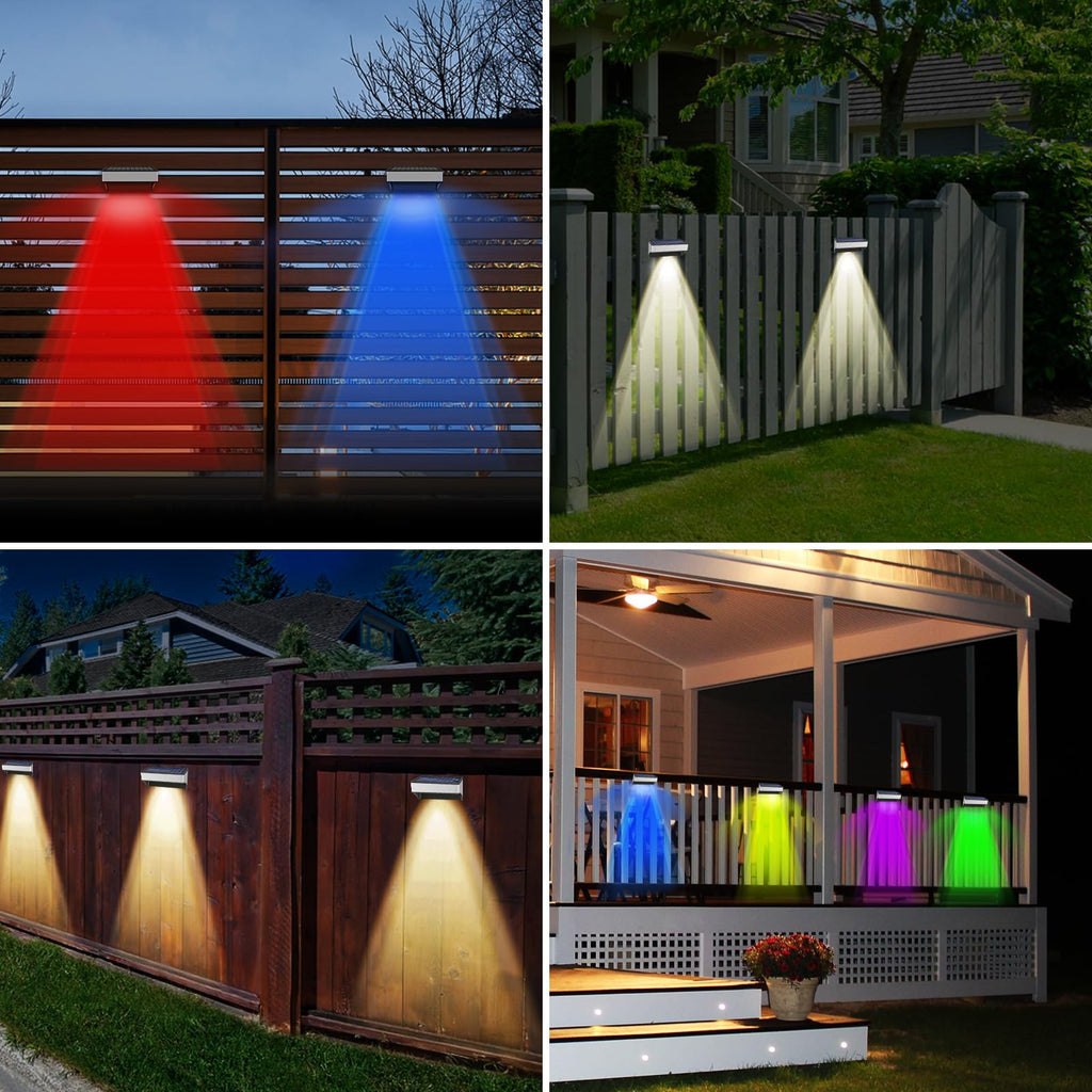 Solar Fence Lights Outdoor 12 Pack, LED Step Lights with 9 Lighting Options, Stainless Steel & IP65 Waterproof, Dusk