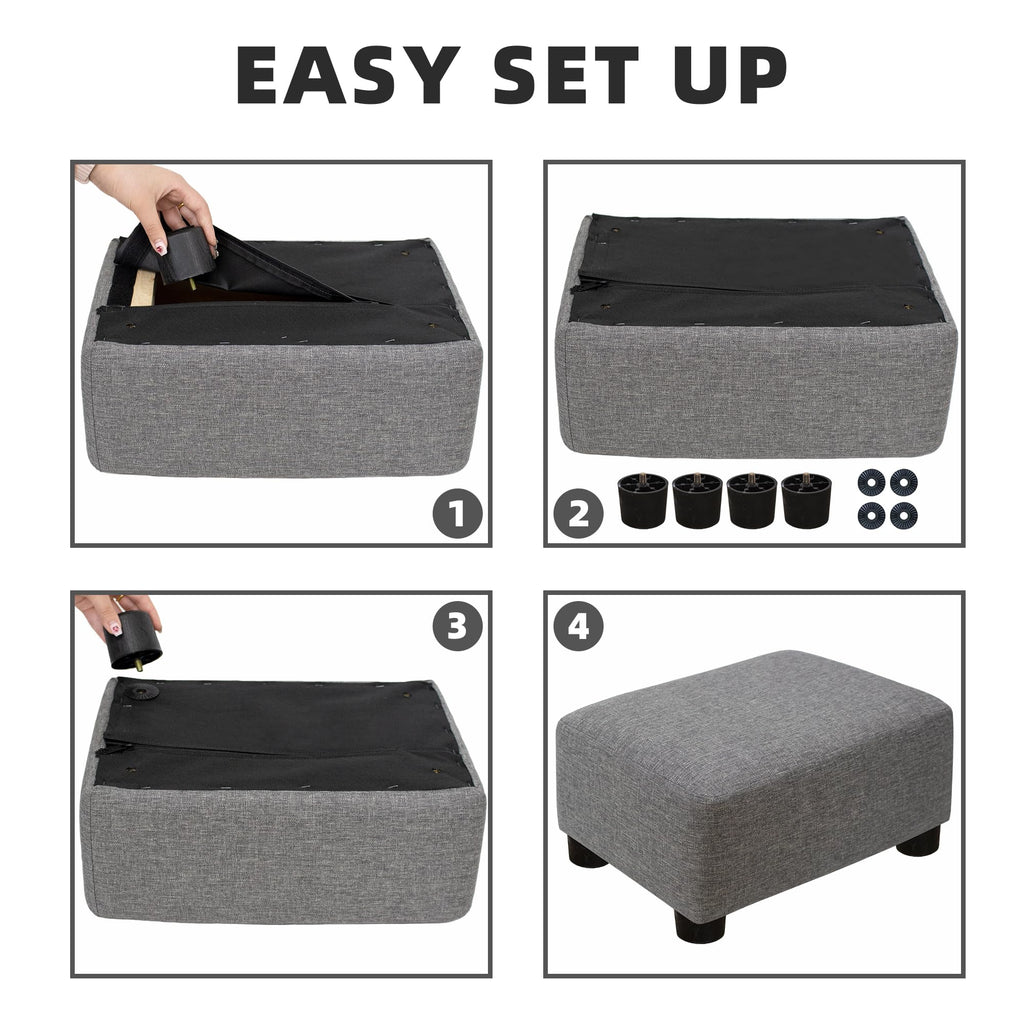 Small Foot Stool Ottoman Footstool with Legs Under Desk Footrest Bedroom and Office, Linen-Grey