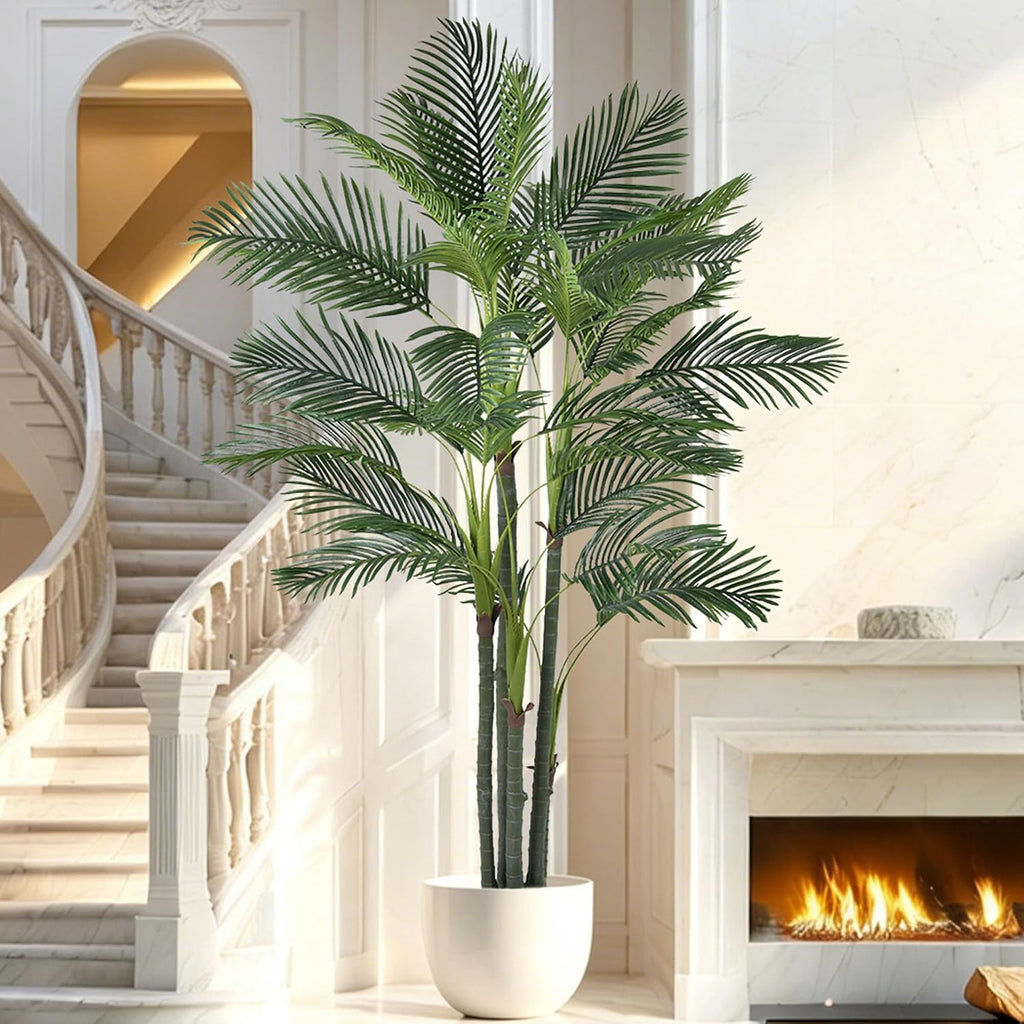 Palm Tree 8FT(96in) Tall Faux Tree with Large Trunks and 32 Realistic Leaves, Fake Tropical Floor Potted Artificial