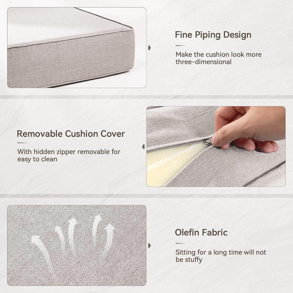 6" Thick Outdoor Cushions 22x24x6, 3-Set Deep Seat Patio Cushions with Removable Cover, Waterproof & Fade Resistant
