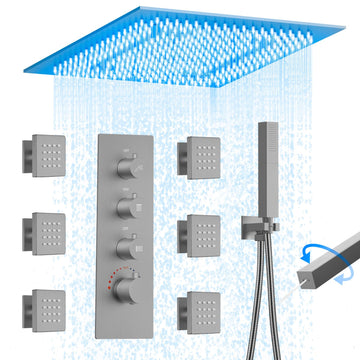 20" LED Ceiling Shower System with 6 Jets, Brushed Nickel