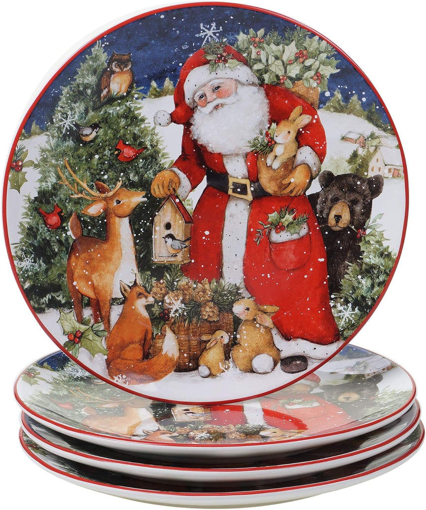 Magic of Christmas 16pc Ceramic Dinnerware Set - Santa and Woodland Animals Holiday Plates, Bowls & Mugs, Dishwasher