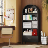 73" Tall Arched Bookcase with Drawer, Metal Arched Cabinet with 2 Adjustable Shelves, Open Display Shelf
