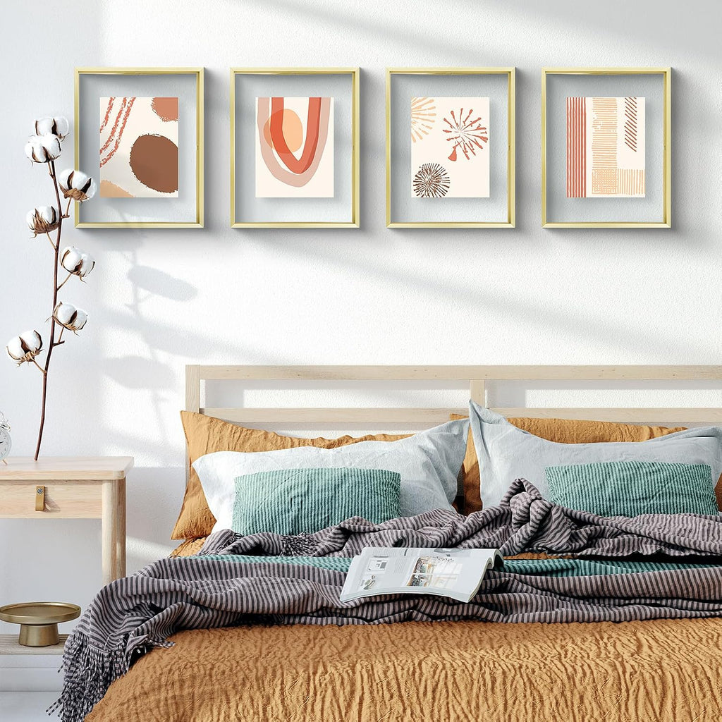 11x14 Gold Aluminum Floating Picture Frame Real Glass | Tempered Glass Front, Plexiglass Back, Wall Mount Display