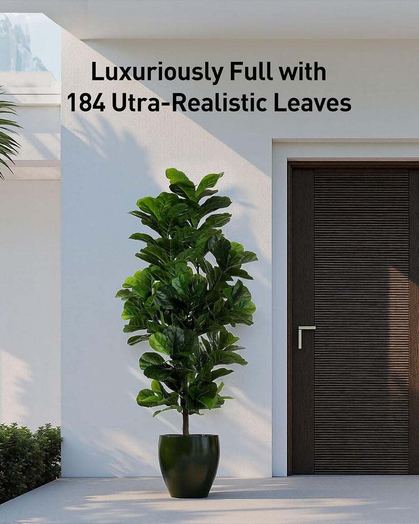 Fiddle Leaf Fig Tree 6ft Tall Artificial Tree in Plastic Pot Fake Ficus Lyrata Plants with 184 Decorative Fiddle