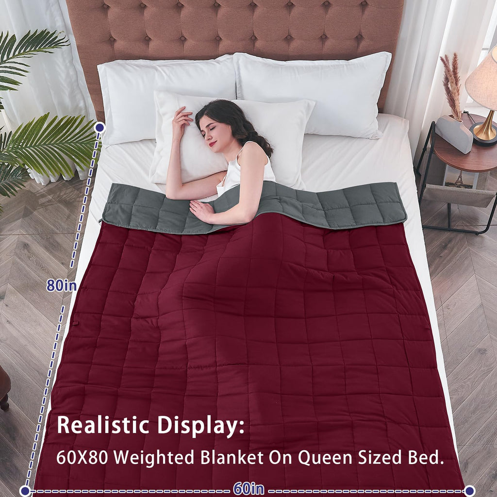 Weighted Throw Blanket for Adults 25lbs Queen, 60" x 80", Red Grey