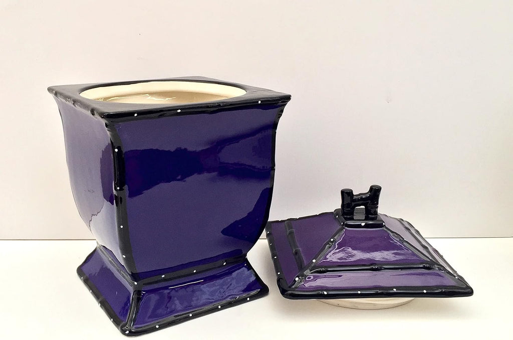Tuscany Hand Painted Ruffle Purple Cookie Jar, Ceramic Cookie Jar with Lid and and Rubber Seal, Food Storage Jar