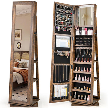 Swivel Jewelry Armoire with Full Length Mirror, Vintage Brown