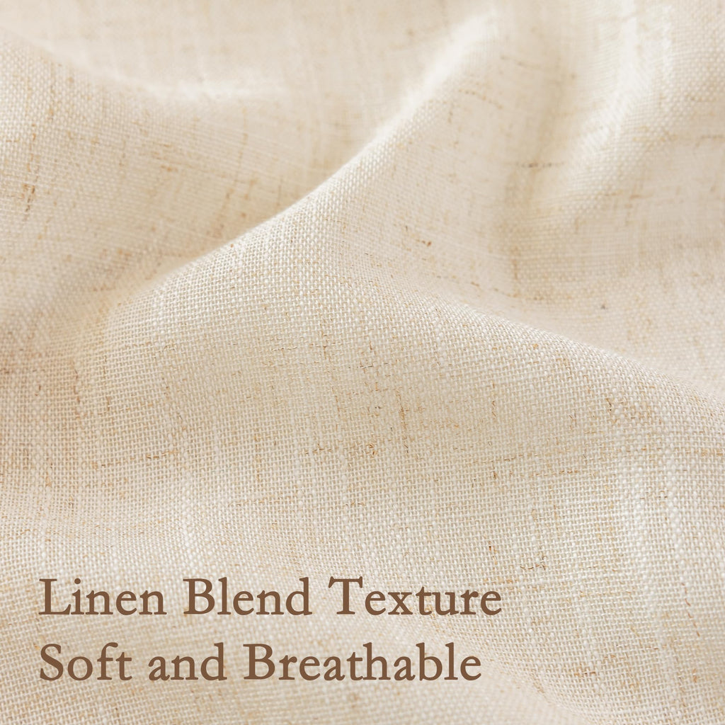 Linen Boho Curtains Bedroom, Semi Sheer Macrame Drapes 84 inches Length Farmhouse Style Back Tab Drapes for Sliding