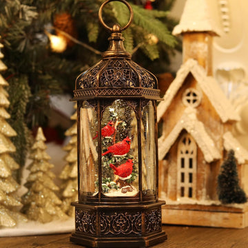 12.6Inch Cardinal Christmas Snow Globes,Musical Light Up Glitter Red Cardinal Snow Globe Lanterns,6H Timer USB