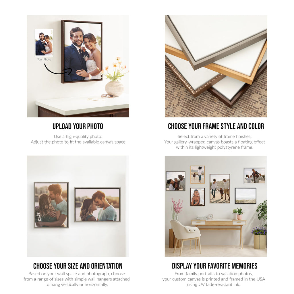 Custom Printed Framed Canvas Wall Art, 22x22 Bright Gold, Sylvie Square Personal Canvas Print with Your Photos