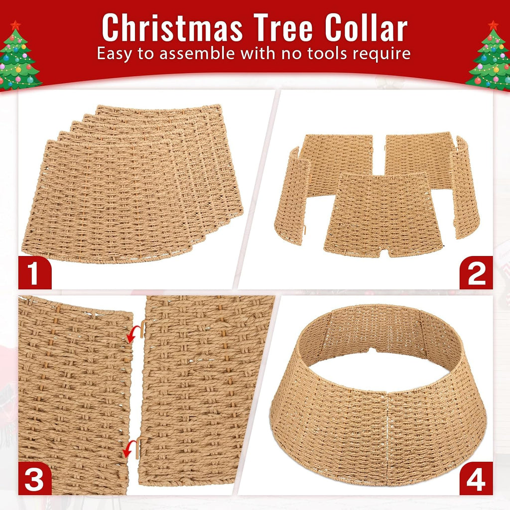Wicker Woven Basket Christmas Tree Collar, 28" Dia. 4 Pack