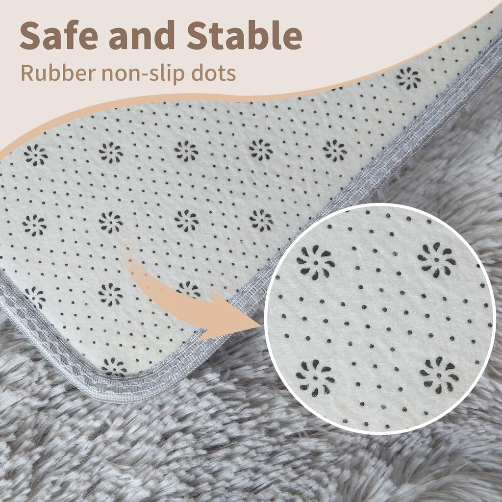 Square Rug 6x6 Shag Area Fur Rug- Grey
