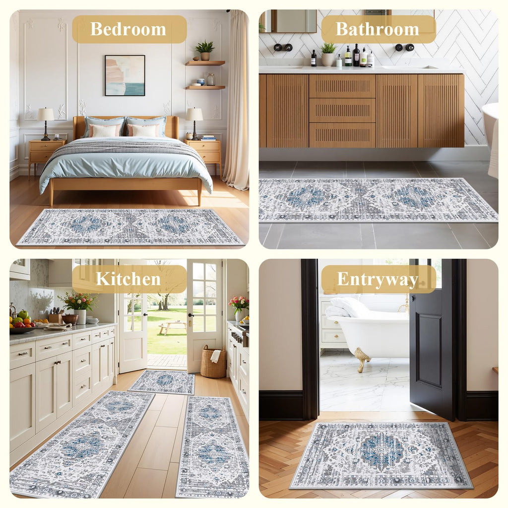 Kitchen Rugs Set 3 Piece, Non Slip Washable Kitchen Mats for Floor