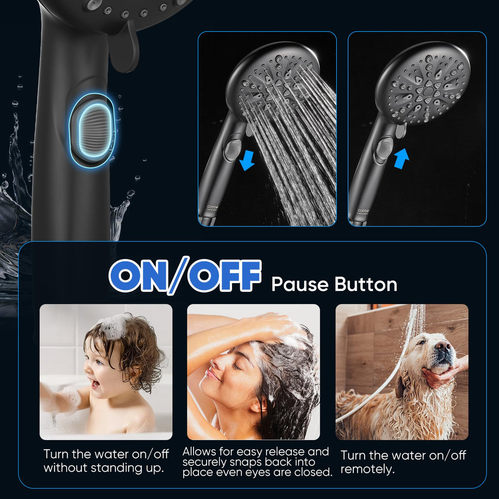 9 Spray Modes Handheld Shower Head, Water-Saving, Matte Black