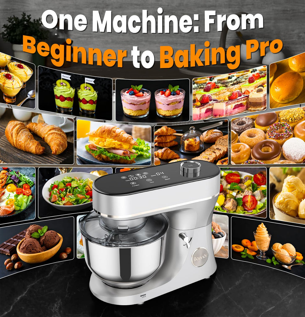 Stand Mixer 6QT Kitchen Mixer with LED Smart Touchscreen, 11-Speed Tilt-Head Mixer with Timer, 4 Preset Menus