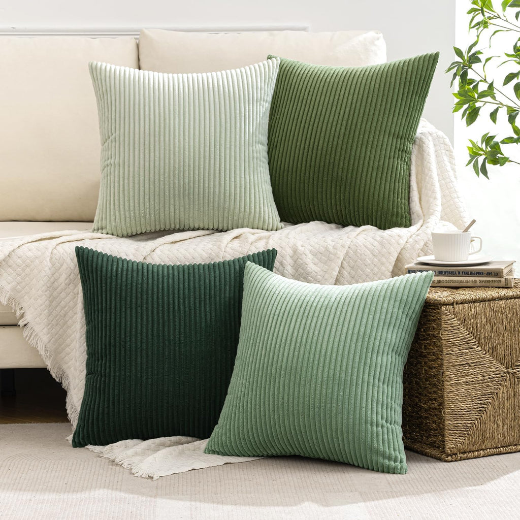 Boho Farmhouse Sage Green Throw Pillow Covers 18x18 Inch Set of 4 Mordern Nordic Cushion Covers Soft Corduroy Spring