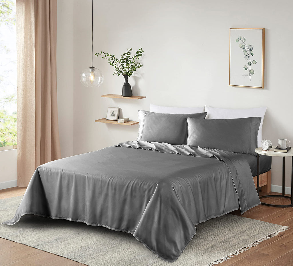 100% Supima Cotton Sheets 600 Thread Count, Bed Sheet Set Sheets 4 Pieces, Soft & Silk Sateen Weave, Fits