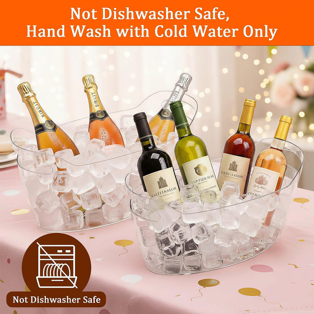 6.5L Ice Bucket 2 Pack Ice Buckets for Parties, Beverage Tub for Cocktail Bar with Handle, Drink Cooler for Wine Beer - Set of 2