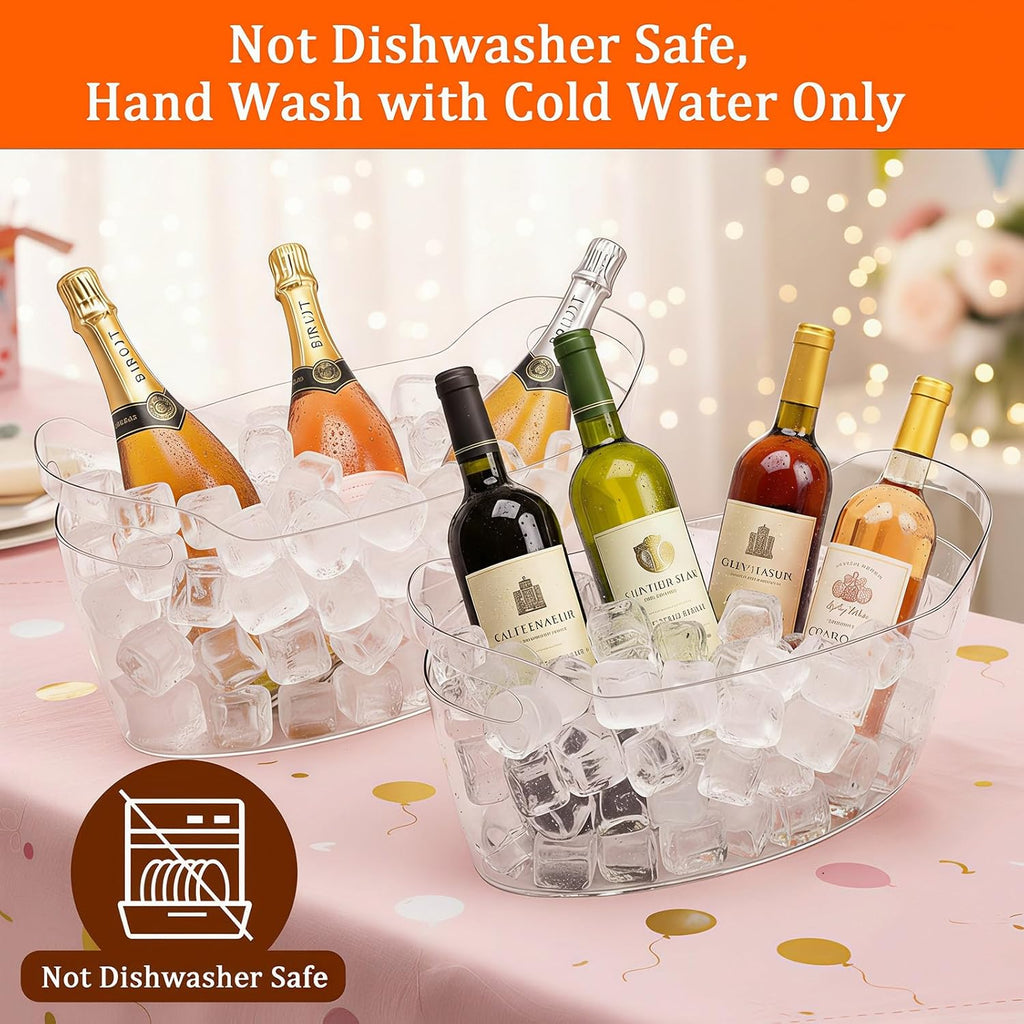 Ice Bucket 2 Pack Ice Buckets for Parties, Beverage Tub for Cocktail Bar, Drink Cooler for Wine Beer Champagne, Clear - Set of 2
