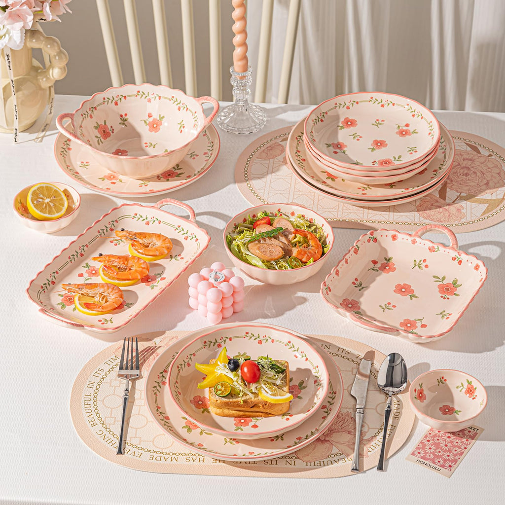Ceramic Dinnerware Set, Series Kavara II, (Pink Peach Blossom)
