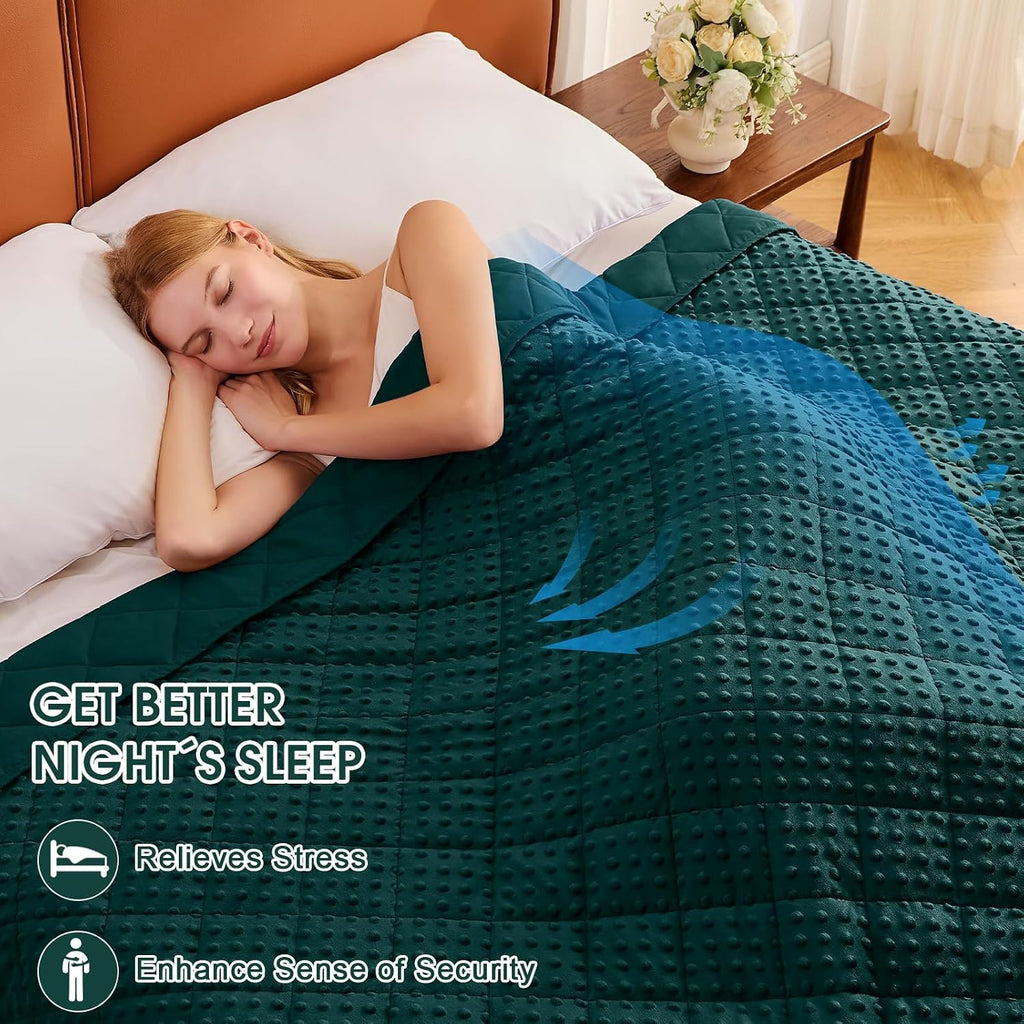 Green Weighted Blanket for Adults 15lbs, 48"x72", Twin Full Size Cooling Minky Heavy Throw Blanket for 140-160lbs