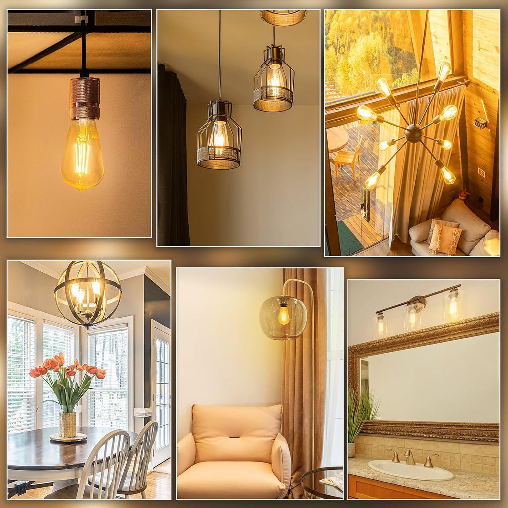 E26 Edison Bulbs 60W, 2200K Amber Warm, Amber Glass, 600LM, 10-Pack