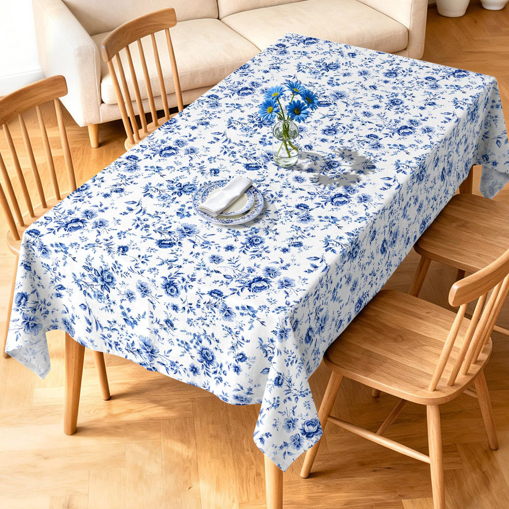 Blue Rose Tablecloth 60 x 84 Inch Rectangular, Floral Print