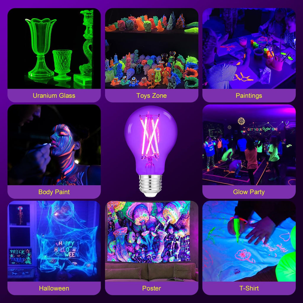 LED Black Purple Light Bulbs 6W (60W Equivalent) E26 Wavelength 390-400nm