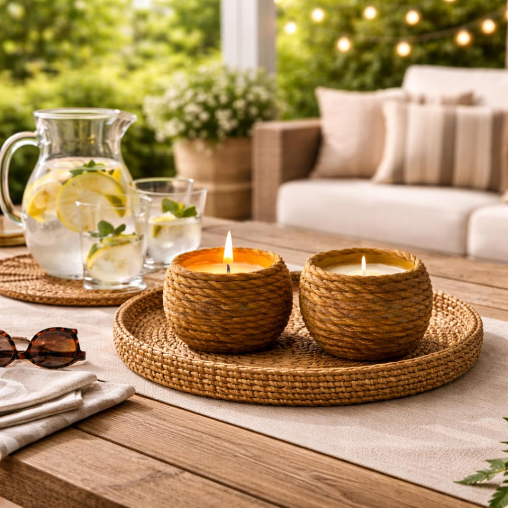 Large Basket Ceramic Candle Bowls 6 oz - Set of 2