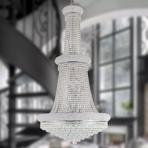 18-Lights 3 Layers Large Chrome Classic Empire Style K9 Crystal Ball Chandelier Decorative Light Fixture for High Ceiling Living Room Foyer Stair Entryway (D27.6 * H59 inches) A108-B0DB7K1HQ1