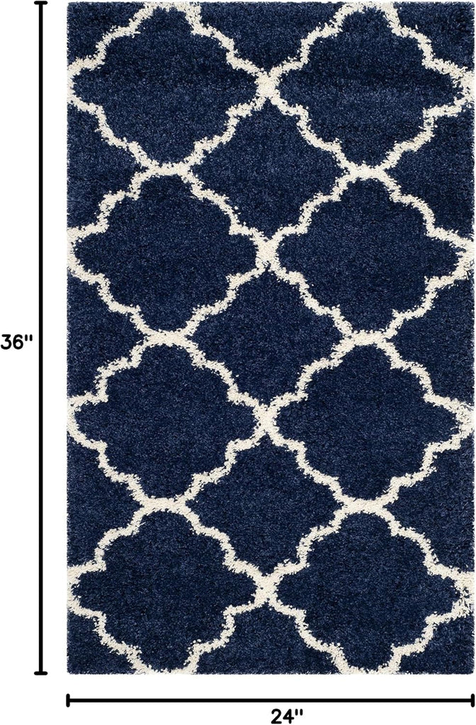 Hudson Shag Accent Rug 2x3, Plush Trellis Navy & Ivory SGH282C