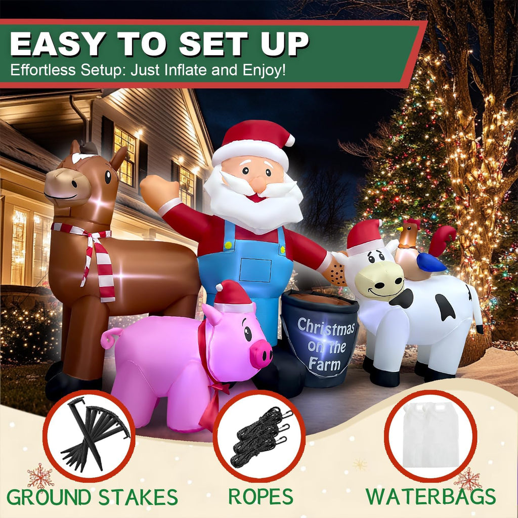 8ft Long Christmas Inflatables Santa Farm Scene Decorations Built-in LED Lighted Blow Up Decoration Home Yard Outdoor