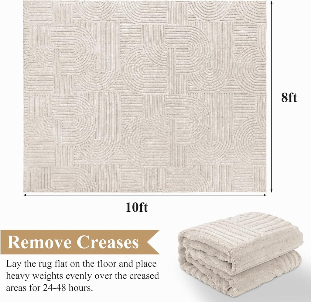 8x10 Area Rugs, Modern Non Slip Washable Rug, Beige