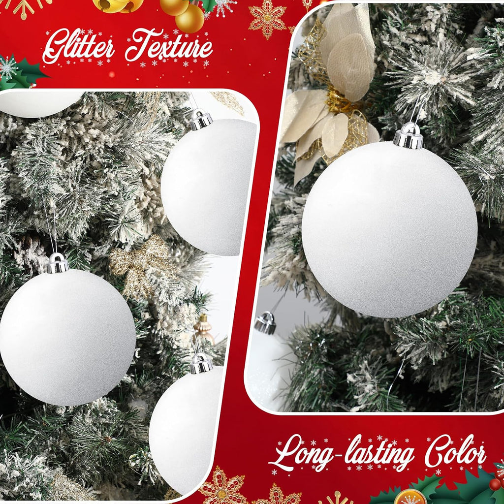 16 Pcs 6 Inch Large Glitter Christmas Ball Ornament, White