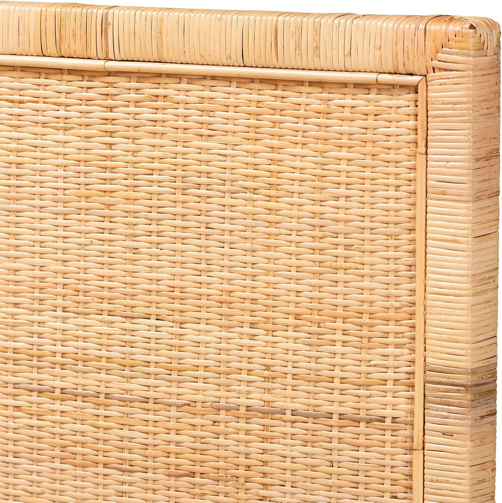 Bohemian Natural Rattan and Mahogany Wood King Headboard