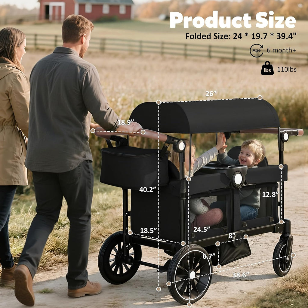 Foldable Wagon Stroller for 2 Kids, Stroller Wagon with Canopy