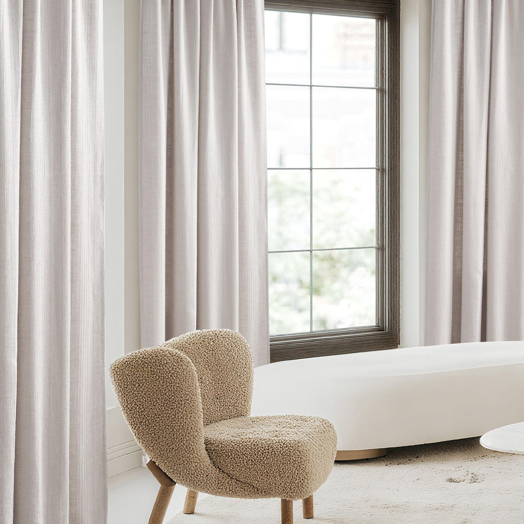 Linen Curtains Jacquard Waffle Weave Pattern, Boho Window Treatments Privacy with Light Filtering Drapes, Angora