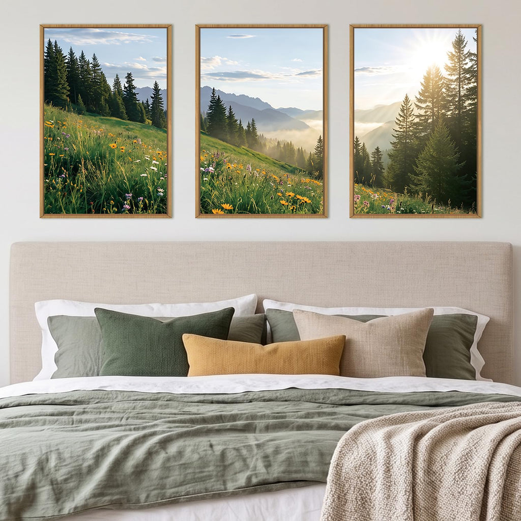 Sun Mountains Forest Wall Art, Landscape Nature Wall Decor
