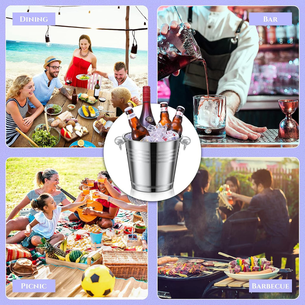 Stainless Steel Ice Bucket Champagne Bucket, Silver - Set of 8