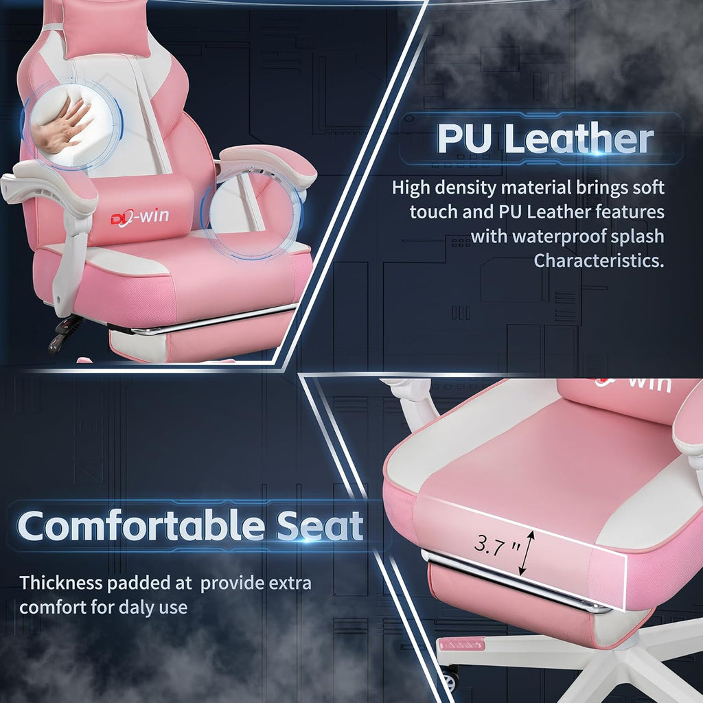 Gaming Chair with Footrest & Lumbar Support, Ergonomic Racing Style Computer Chair, 360° Swivel Height Adjustable