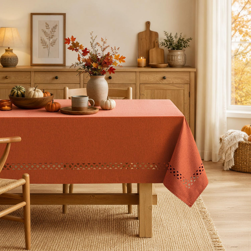 Burnt Orange Fall Rectangle Tablecloth with Cutouts 60x84 Inch