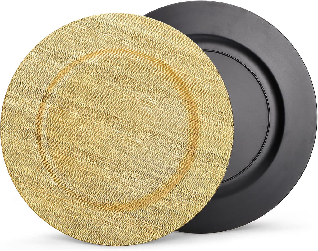 Gold Charger Plates, 13" Plastic Chargers for Dinner Plate - Set of 12