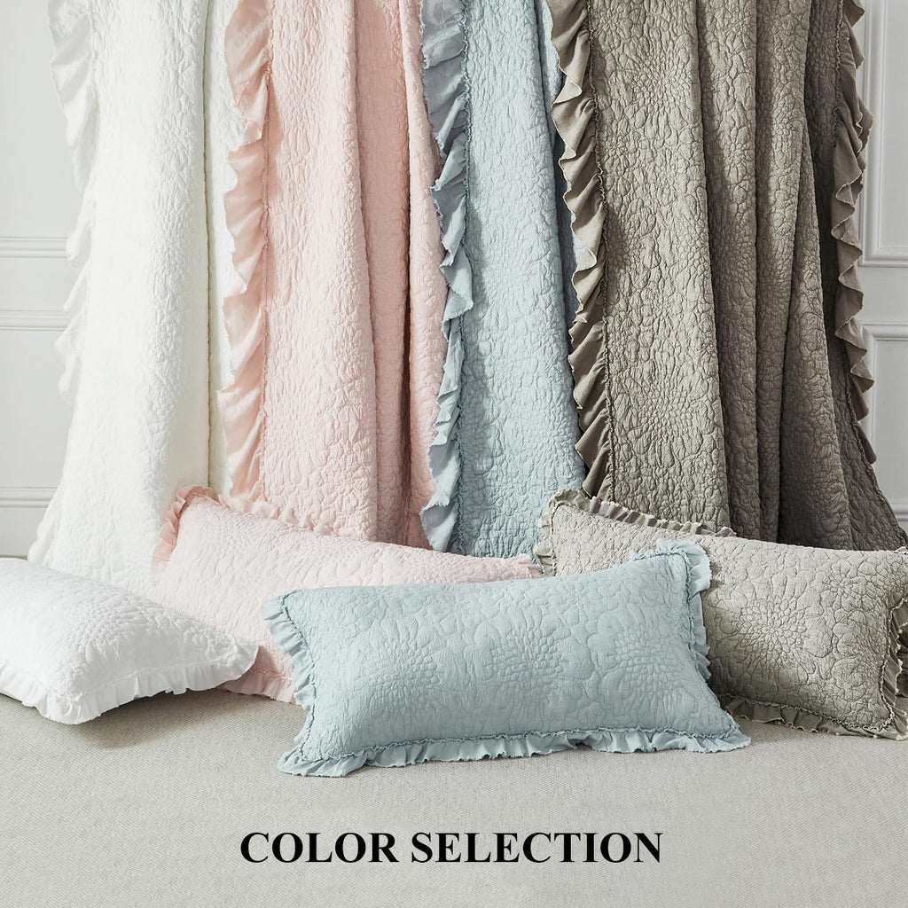 Tan Taupe Crinkled Ruffled Quilt Set 3pcs 80''x90''