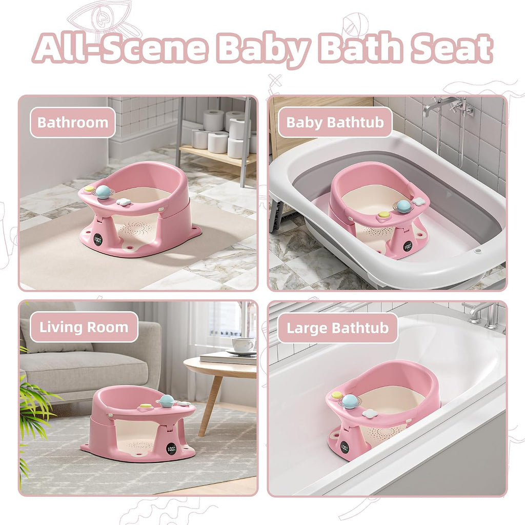 Bath Seat for Babies 6 Months & up with Thermometer, Non-Slip Toddler Bath Seats for Sitting Up, Safe Infant &
