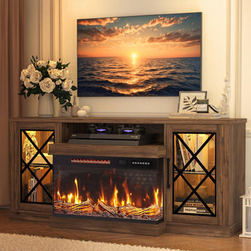 Fireplace TV Stand for TVs up to 70", 3-Sided Electric Entertainment Center with 24" LED Fireplace, Media Console