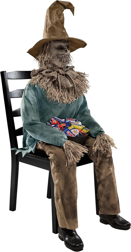 4 Ft 6 In Scary Sitting Scarecrow Animatronic, Multicolor