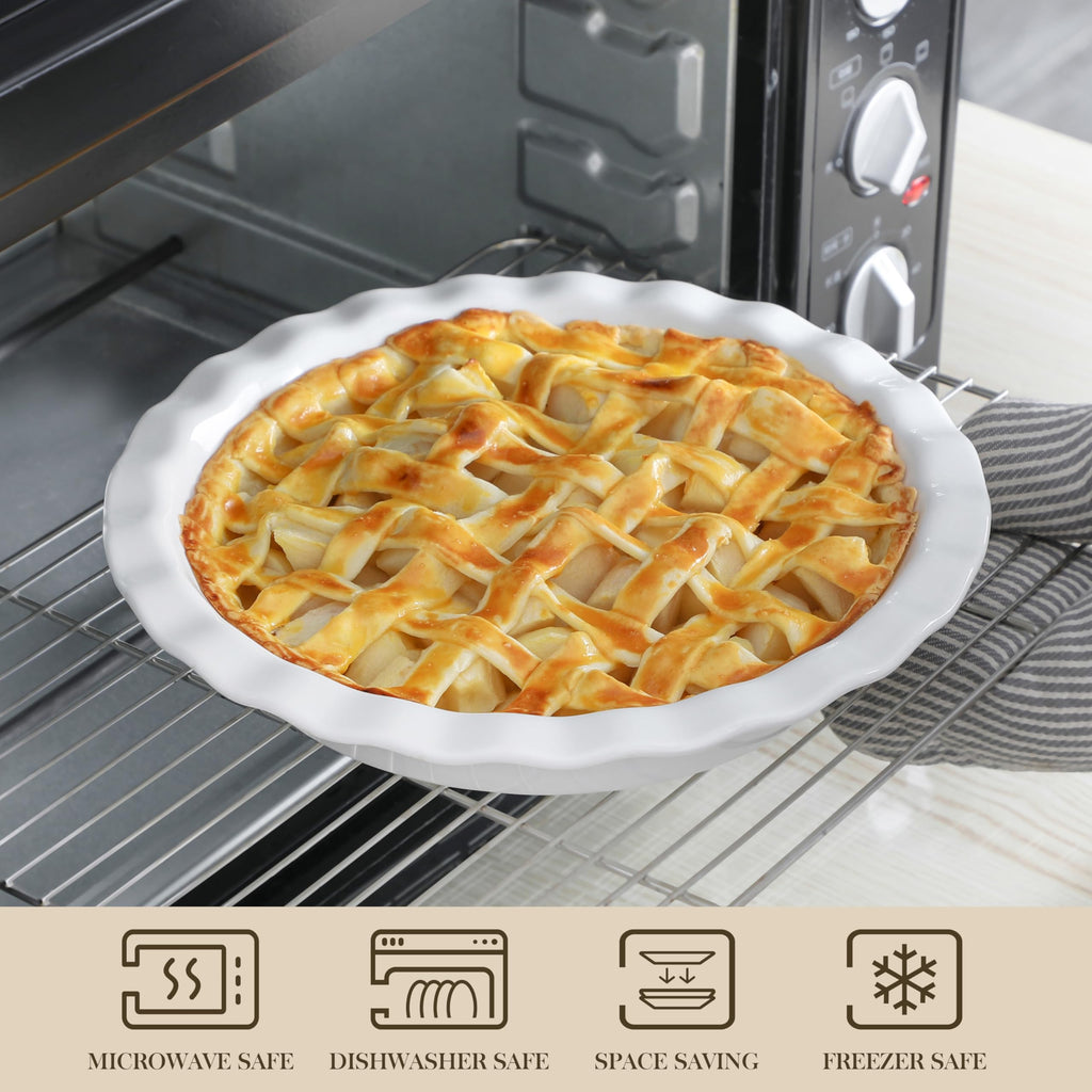 40 Oz Ceramic Pie Pan 9 Inch, Fluted Pie Dish for Quiche