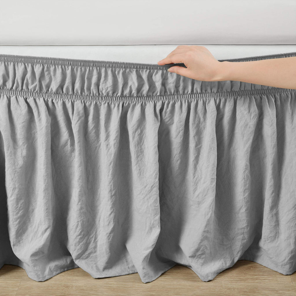 Ruched Ruffle Elastic Easy Wrap Around Bed Skirt Single Queen/King/Cal King Light Gray - Queen Bed Skirt - Dust